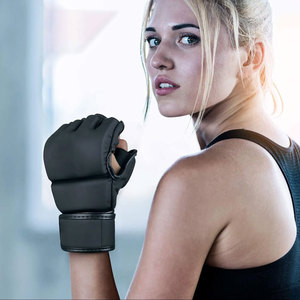 Guantes MMA de medio Dedo de alta calidad, venta al por mayor, cuero profesional y logotipo personalizado de PU para entrenamiento de lucha y boxeo - Product Image 4