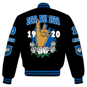 Zeta Phi Beta 1920 ZPB Founders Varsity Jacket Sorority Letterman Blue White Greek Life Chenille Patch Edition - Product Image 5