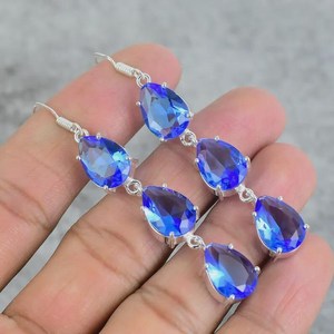 Boucles d'oreilles pendantes en Tanzanite faites à la main, bijoux en argent sterling 925, pierre de naissance de décembre, cadeau pour femme, élégantes - Product Image 5