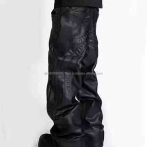 Pantalones Cargo de Cuero PU para Hombre, Negros, Holgados, de Cintura Alta, con Cierre de Cremallera, Estilo Desestructurado, Oversize, Streetwear, Hip Hop - Product Image 2