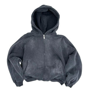 En gros, Ensemble sweat à capuche et pantalon de survêtement pour homme, hiver, en molleton épais 100% coton, délavé à l'acide, avec broderie effet usé, écologique - Product Image 1