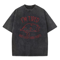 T-shirt Homme Oversize Vintage Délavé à l'Acide, Impression DTG, Logo Personnalisé, Graphique Noir, 100% Coton Anti-Boulochage, Col Rond, OEM