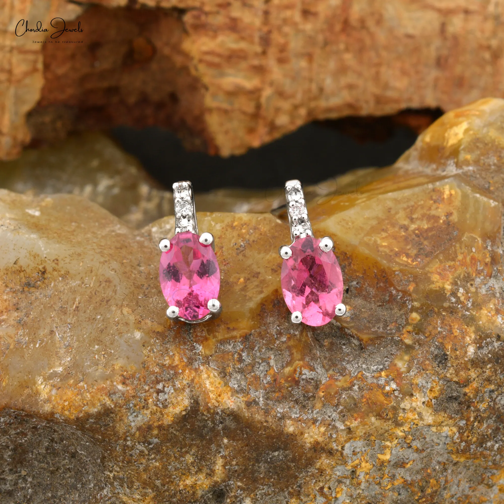 Brazilian Pink Turmalina Brincos Fine Jewelry Atacadista Diamante Natural Studs 14k Ouro Branco Oval Cut Gemstone Stud Earrings