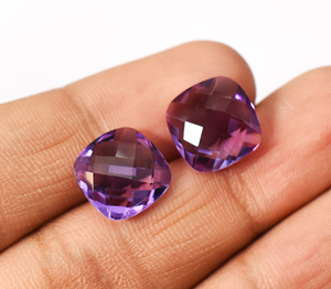 Natural Amethyst Checker Cut <b>Cushion</b> <b>Shape</b> 11.15 Cts 2 Pieces 12X12 mm - Product Image 4