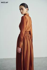 JUPPE MAXI JACK 73% Cupro 27% Polyester Noir Brun Jupes pour femmes Jupe maxi longue modeste Grande ceinture Décoration de ceinture - Product Image 3