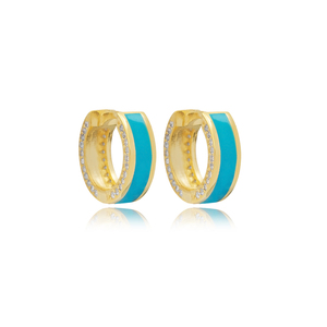 Boucles d'oreilles pendantes en argent sterling 925 plaqué or, motif émail, pierre de zircon turquoise, fabrication artisanale turque, bijoux tendance - Product Image 4