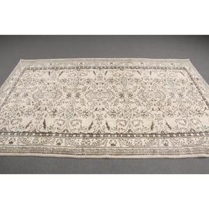 Tapis vintage 5,1x8,2 pieds, grand tapis turc, tapis en laine blanc patchwork - Product Image 3