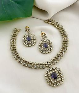 Collar Kundan antiguo de lujo, collar de circón real y Kundan, conjunto de joyería de boda india, collar clásico para mujer - Product Image 2