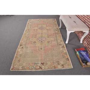 Tapis turc 4x8 pieds, tapis vintage, tapis à bordures brunes - Product Image 1