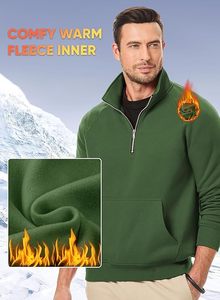 Suéter de Forro Polar para Hombre, Cuello Alto Simulado, Cierre de Cremallera de un Cuarto, Mezcla de Algodón, Cálido, Informal, para Otoño e Invierno - Product Image 3