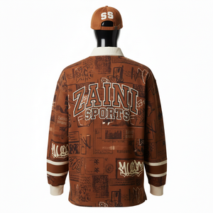 Maillot de rugby premium pour homme, jersey en coton lourd 280 GSM, marron, panneaux coupés et cousus, impression par sublimation, logo personnalisé, évacuation de l'humidité - Product Image 2