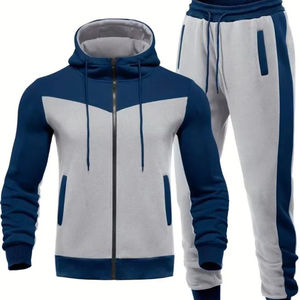 Unisex 100% Cotton Breathable Fleece Tracksuit Set with Full Zip Hoodie and Jogger <b>Pants</b> Winter Warm Gym Outfit - Product Image 1