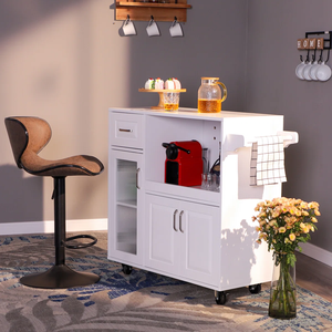 Lemuelah Armoire de rangement en bois à roulettes à 2 tiroirs Ensemble de table à manger pliable multifonctionnel pour la cuisine Chariots d'îles de cuisine - Product Image 2