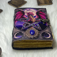 Carnet en cuir imprimé Dragon de Pierre, fait main, Grimoire, Livre de sorts avec Gemmes, Pentagramme, Soleil et Lune, Couverture rigide, Feng Shui