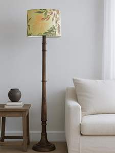 Brown Wood Floor <b>Lamp</b> with Multicolor Fabric Shade <b>Antique</b> Style Bedside Living Room & Bedroom Decoration wholesale supply - Product Image 2