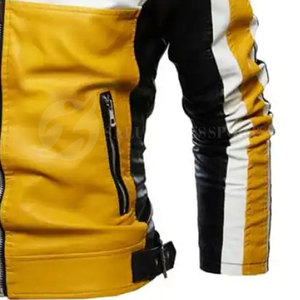 Chaqueta de cuero de moda para hombre Original 100%, cuello levantado con tela de lona de tamaño personalizado, precio bajo - Product Image 6