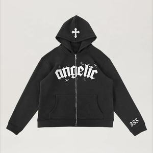 Y2K hommes surdimensionné 100% coton polaire sweat à capuche zippé personnalisé brodé Streetwear mode vêtements en gros - Product Image 3