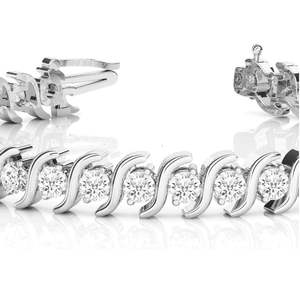 Bracelet Tennis en Or Blanc 14 carats avec Diamants, Maillons en S, 3,08 carats, Bracelet Tennis à la Mode - Product Image 2
