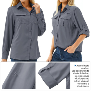 Camisa de pesca de manga larga suave de alta calidad OEM/ODM para mujer, tela absorbente, protección solar, camisas informales con botones - Product Image 4