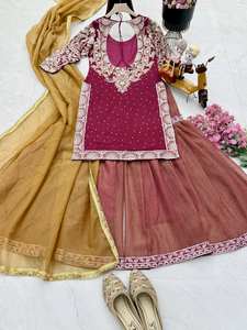 Nuevo diseñador Party Top Palazzo y Dupatta Set con bordado de secuencia Elegante traje de tres piezas perfecto para ocasiones especiales - Product Image 5