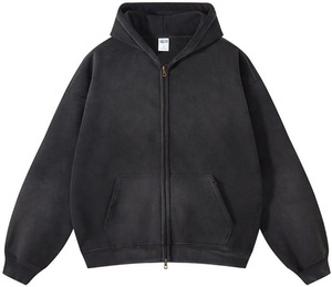 Custom Heavyweight Acid zip up hoodies Washed Distressed Oversized 100% Cotton Fleece Spring Streetwear zipper Hoodies - Product Image 1