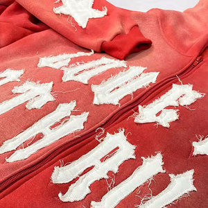 Sudaderas con cremallera recortadas personalizadas para hombres de doble capa con borde cortado desteñido al sol dobladillo crudo parche desgastado bordado invierno logotipo personalizado - Product Image 6