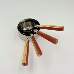 High Quality Stainless Steel with <b>Resin</b> & Wooden Handle with Mirror Polish Measuring Cups for Measure Powder <b>Liquid</b> - Product Image 3