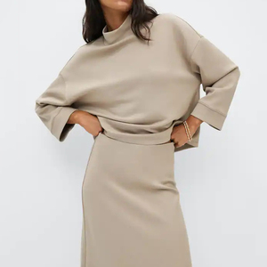 Custom Logo <b>Women's</b> Two-Piece Streetwear Set <b>Turtle</b> <b>Neck</b> Sweatshirts and Above Knee Midi Skirts Fall Clothing 2 Piece Outfits - Product Image 2