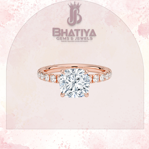 Bague de fiançailles en diamant de luxe avec accent de galerie cachée Bague solitaire pour femme Diamant de laboratoire certifié en or 14 carats original - Product Image 3