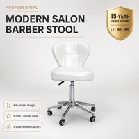 Tabouret de Barbier Sulin Modèle 640 Blanc Diamant Tufté Moderne, Hauteur Réglable Pneumatique, Base Cinq Étoiles Chromée, Roulettes pour Salon de Coiffure