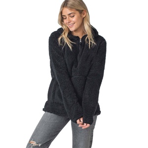 Venta al por mayor de las mujeres de lana pulóver con capucha de invierno negro Sherpa Sudadera con capucha OEM logotipo personalizado Casual prendas de vestir exteriores de las mujeres Top - Product Image 1