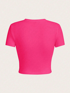 T-shirts courts pour femmes, mode estivale, vente en gros, personnalisables avec logo imprimé, décontractés en coton, à nombril apparent - Product Image 2