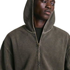 2025 último logotipo personalizado bordado de alta calidad 100% algodón francés Terry Sudadera con capucha de gran tamaño Streetwear sudaderas con capucha lavado frente sólido - Product Image 5