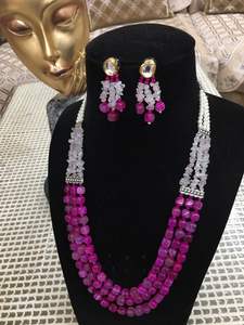 Stylish Three Layer Designer Mala Necklace <b>Set</b> <b>Beaded</b> In Pearl with Shimmering Zircon for Party Wedding Engagement Wear - Product Image 4