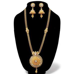 Kriaa <b>Fine</b> <b>Jewelry</b> <b>Set</b> Gold-Plated Long Haram Necklace with White Austrian Stone 1107905A - Product Image 1