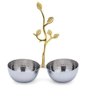 Fantastique dernière arrivée bols de service en argent à motif martelé avec feuille d'or et grande poignée beaux plateaux de service - Product Image 1
