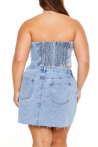 Plus Size Rhinestone Denim Tube Top 2025 Top Selling Breathable Cheap Priced Low MOQ Customized Design women's <b>shirt</b> OEM - Product Image 5