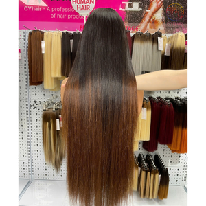 Pelucas de cabello humano 100% de color marrón degradado vietnamita crudo sin enredos sin desprendimiento de hueso pelucas rectas Vietnam con precio al por mayor - Product Image 2
