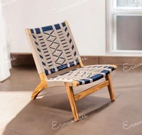 Fauteuil lounge d'appoint en bois de teck moderne de bonne qualité, tressé en corde, pour intérieur et extérieur, couleur bleu et blanc, personnalisable pour chambre et parc