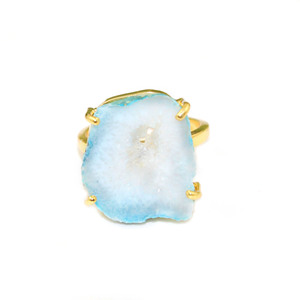 Estilo étnico 24K chapado en oro Geode Druzy forma clásica elegante anillo de piedra única joyería de moda para mujeres anillo de latón al por mayor - Product Image 2