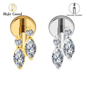 <span class=keywords><strong>Piercing</strong></span> Labret <span class=keywords><strong>Double</strong></span> Fish en Titane ASTM F136 16G à Filetage Interne pour Helix, Conch, Cartilage, <span class=keywords><strong>Tragus</strong></span>, Dos Plat - Product Image 1