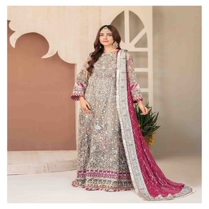 Robes pakistanaises en soie Georgette brodée pour femmes, ensembles 3 pièces Tawakkal Vol FENELLA, tenues de soirée de mariage, longueur au sol - Product Image 2