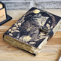 Vintage Leder-Katzen-Tagebuch Fadengebundenes Notizbuch zum Schreiben und Skizzieren Einzigartiges Hexerei-Geschenk für Liebhaber Zauberkunst Al Amir