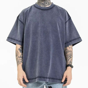 Vente en gros de t-shirts personnalisés de haute qualité vêtements pour hommes 300 gsm t-shirt ras du cou délavé surdimensionné - Product Image 2