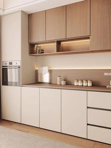 Buffet de salle à manger moderne avec espace pour appareils électroménagers, niche décorative, éclairage LED sur les étagères, rangement fermé et design personnalisé - Product Image 3