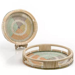 Best Price Natural Rattan <b>Tray</b> Handles Unique Patterns for Storage Foods Fruits Kitchen Picnic Decoration <b>Office</b> Organization - Product Image 2