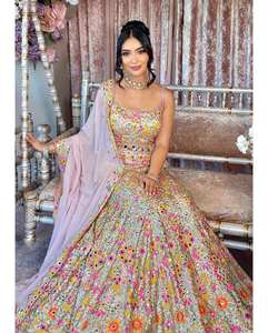 Beautiful 4 meter <b>flared</b> Faux Georgette Lehenga Real Mirror Embroidery <b>Sequins</b> Cut Work - Product Image 5