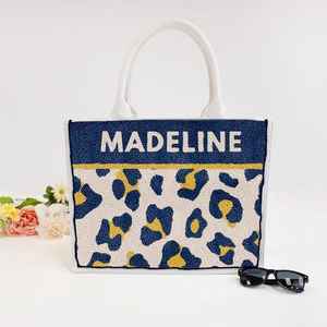 Personalized Beaded <b>Tote</b>, Custom Wedding <b>Tote</b>, Floral Beaded <b>Bag</b>, Personalized Wedding <b>Bag</b>, Bridesmaid Gift, <b>Blue</b> Floral <b>Tote</b>, - Product Image 3