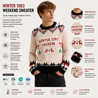FNJIA Herren Rundhals-Weihnachtspullover mit HOHO Schneemann, Rentier und Pinguin Jacquard-Strick, Langarm Xmas-Party-Pullover