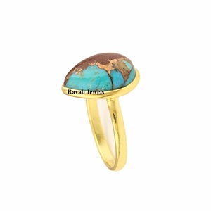 2025 nueva llegada Lava cobre turquesa pera 10x14mm piedra preciosa eternidad Vermeil 925 anillo de plata esterlina para niñas al por mayor - Product Image 4